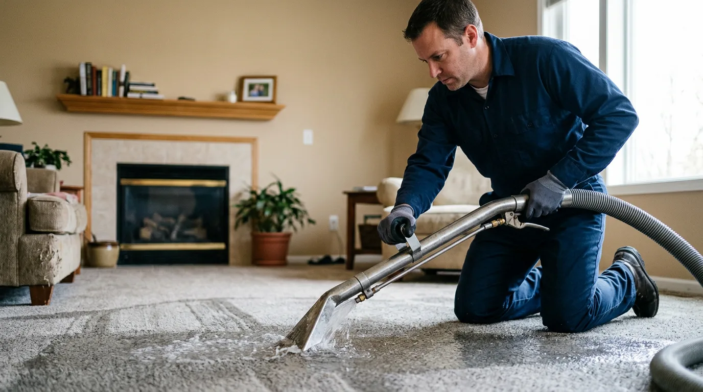 Water damage restoration technician working near New Portland, ME